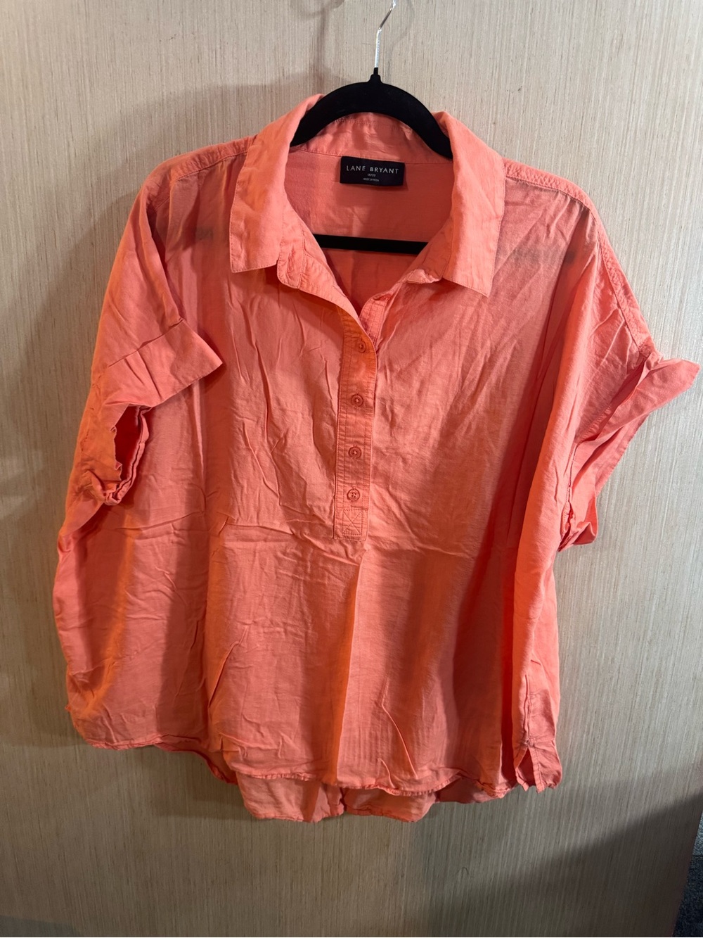 Women’s Lane Bryant Coral-Orange Half Button Front Blouse Size 18/20